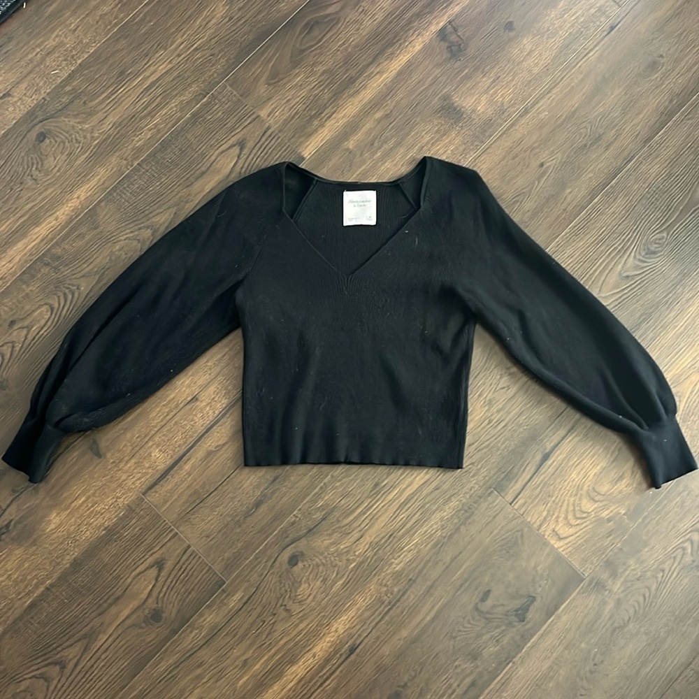 A&F Sweetheart Ribbed Knit Balloon Sleeve Sweater